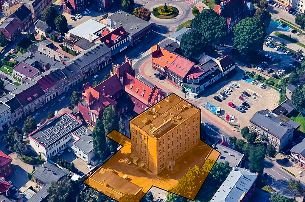 zdjęcie wykonane z drona pokazujące od góry nieruchomość inwestycyjną na sprzedaż Gdańsk (okolice)
